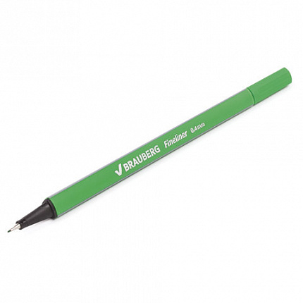 Ручка капиллярная (линер) BRAUBERG "Aero", СВЕТЛО-ЗЕЛЕНАЯ, трехгранная, металлический наконечник, линия письма 0,4 мм, 142250