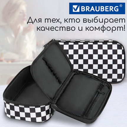 Пенал-органайзер BRAUBERG, 1 отделение, полиэстер, 22x11,5x6 см, "Черно-белый стиль", 271572