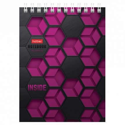 Блокнот МАЛЫЙ ФОРМАТ А6, 40 л., гребень, картон, клетка, HATBER, "INSIDE", 080475, 40Б6В1гр