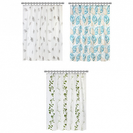 Шторка для ванной PEVA, 180х180 см, кольца в комплекте, дизайн ассорти, РАСТЕНИЯ, PRIMILA (ПРИМИЛА), 700076