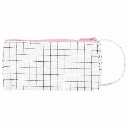 Пенал-косметичка BRAUBERG с ручкой, 1 откидная планка, полиэстер, 22x10х8 см, "Checkered white", 271558