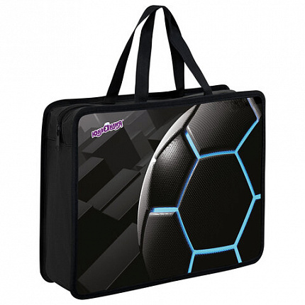 Папка на молнии с ручками ЮНЛАНДИЯ А4, 1 отделение, пластик, 80 мм, "Soccer ball", 274489