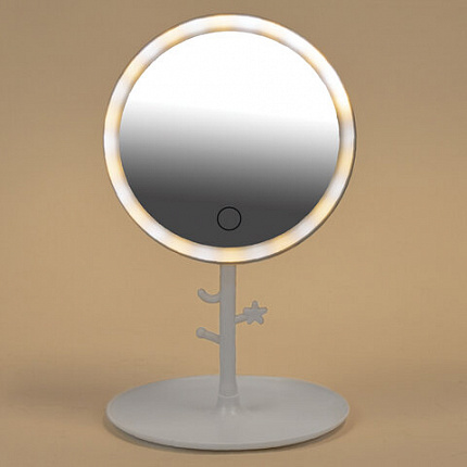 Зеркало настольное с LED-подсветкой для макияжа, диаметр 17 см, 3 режима свечения, аккумулятор 1200 mAh, цвет белый, WBZ (ВБЗ), 609330
