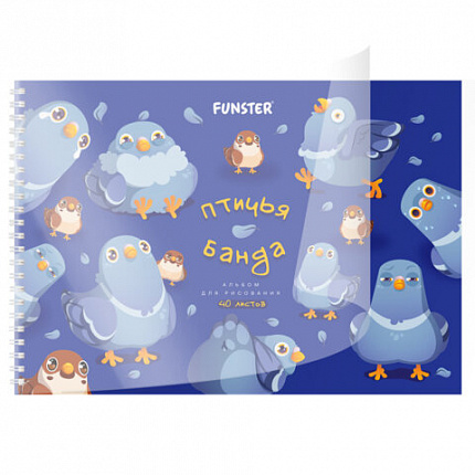 Альбом для рисования, пластиковая обложка, А4 40 л., гребень, FUNSTER (ФАНСТЕР), 210х297 мм, АССОРТИ (8 видов), 107684