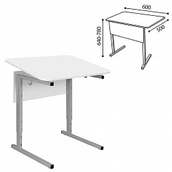 Стол-парта 1-местный, регулируемый угол, СУТ.54-01, 600х500х640-780 мм, рост 4-6, серый каркас, ЛДСП белая