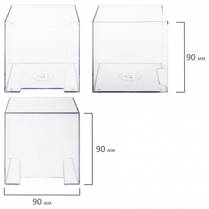 Подставка для бумажного блока BRAUBERG CLASSIC пластиковая, 90х90х90 мм, прозрачная, 238092, ПЛ41