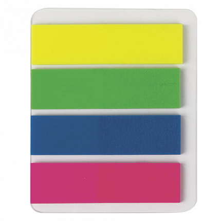 Закладки клейкие неоновые STAFF, 45х12 мм, 100 штук (4 цвета х 25 листов), европодвес, 127148