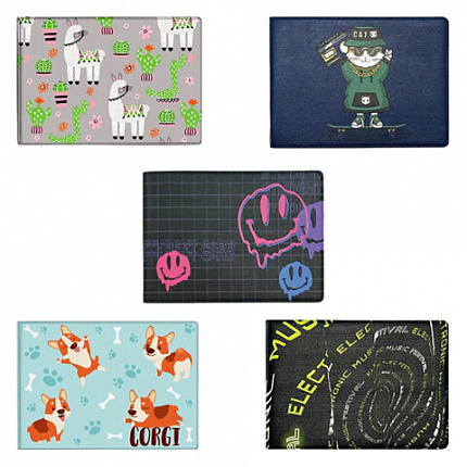 Обложка для удостоверения, пропуска, студенческого билета АССОРТИ, 77*214 мм, принт, кожзам, ДПС, 6000