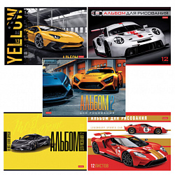 Альбом для рисования А4 12 л., скоба, обложка картон, HATBER, 205х290 мм, "Спортивные авто", 079709, 12А4В