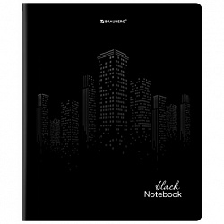 Тетрадь А5, 48 л., BRAUBERG, скоба, клетка, матовая ламинация, выборочный лак, "Black" (микс в спайке), 404375