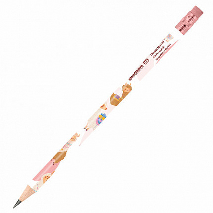 Карандаш чернографитный ЮНЛАНДИЯ "ЖИВОТНЫЕ", 1 шт, HB, с ластиком, корпус ассорти, 182012