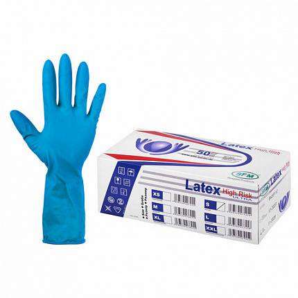 Перчатки латексные смотровые сверхпрочные SFM HIGH RISK ULTRA, Германия, 25 пар (50 штук), размер 6-7, S (малый)