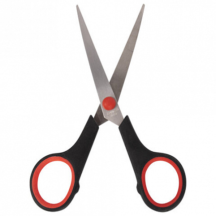 Ножницы STAFF EVERYDAY, 150 мм, бюджет, резиновые вставки, черно-красные, ПВХ чехол, 237497.