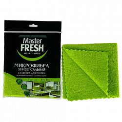 Салфетка из МИКРОФИБРЫ для стекол и зеркал 30х30 см, зеленая, 280 г/м2, MASTER FRESH