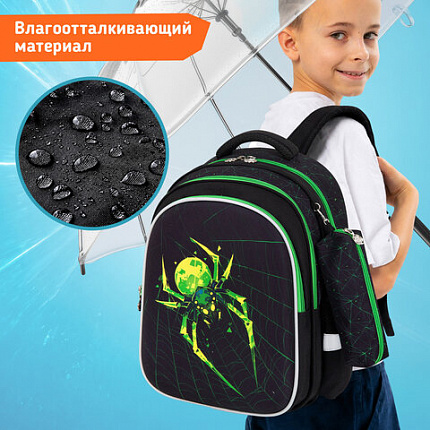 Рюкзак SNOOBAG (СНУБЭГ) MIND с пеналом в комплекте, 2 отделения, "Неоновый паук", 40х28х18 см, 274444