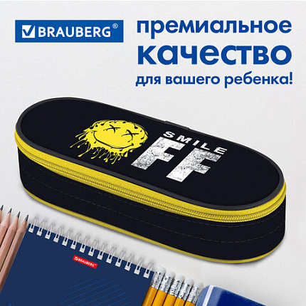 Пенал-футляр BRAUBERG, 1 отделение, органайзер, полиэстер, 22x9x5 см, "Без улыбки", 271587