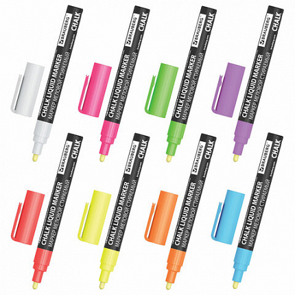 Маркеры меловые CHALK LIQUID MARKER, НЕОН НАБОР 8 ЦВ, 3 мм, стираемые, BRAUBERG "CHALK", 152597