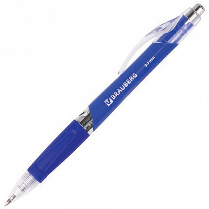 Ручка шариковая автоматическая с грипом BRAUBERG "Cobalt", СИНЯЯ, корпус синий, узел 0,7 мм, линия письма 0,35 мм, 141068