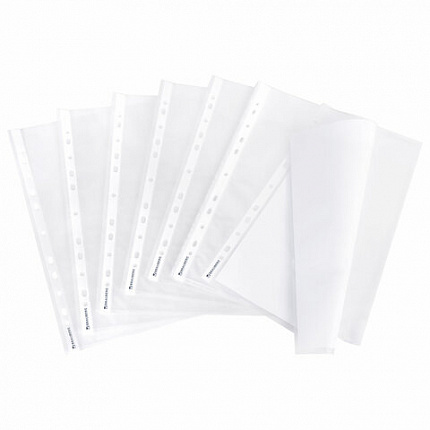 Папки-файлы перфорированные А4 BRAUBERG, КОМПЛЕКТ 100 шт., матовые, 45 мкм, 221713