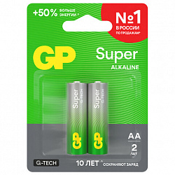 Батарейки КОМПЛЕКТ 2 шт., GP Super G-Tech, AA (LR6, 15А), алкалиновые, пальчиковые, блистер, 15A-2CR2