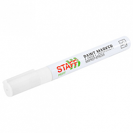 Маркер-краска лаковый (paint marker) 2-4 мм, БЕЛЫЙ, НИТРО-ОСНОВА, STAFF PROFIT, для любых поверхностей, 152577