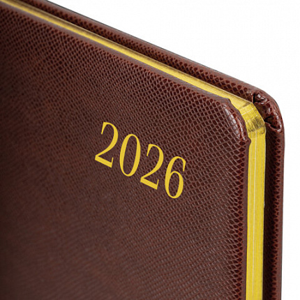 Еженедельник датированный 2026, А5, 145х215 мм, BRAUBERG "Iguana", под кожу, коричневый, 117169