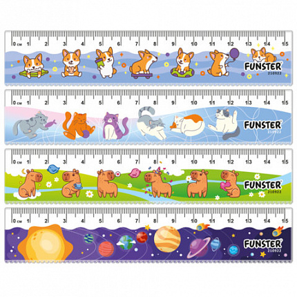 Линейка пластиковая 15 см с волнистым краем, FUNSTER, ассорти 4 дизайна, европодвес, 210922