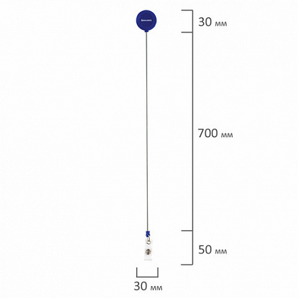 Бейдж вертикальный (90х60мм), с держателем-рулеткой 70 см, синий, BRAUBERG, 238244
