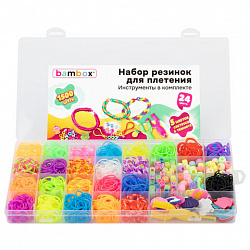 Набор резинок для плетения украшений 1 500 шт., 24 цвета, бокс, бусины, BAMBOX (БАМБОКС), 665977
