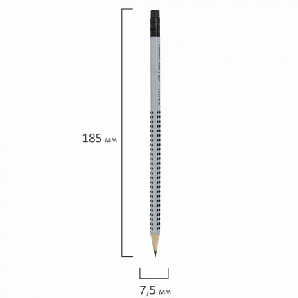 Карандаш чернографитный FABER-CASTELL, 1 шт., "Grip 2001", HB, трехгранный, с ластиком, 117200