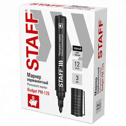 Маркер перманентный STAFF "Basic Budget PM-125", ЧЕРНЫЙ, круглый наконечник 3 мм, 152174