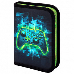 Пенал BRAUBERG, 1 отделение, 1 откидная планка, полиэстер, 21х14 см, "Neon gamepad", 274596