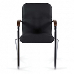 Кресло BRABIX "Samba CF-103", хром каркас, накладки "орех", кожзам черный, собрано, 532756