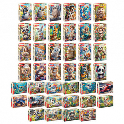 Пазл картонный 54 элемента "ОЧАРОВАТЕЛЬНЫЕ МОРДАШКИ", АССОРТИ, 40 видов, 175х130 мм, HATBER