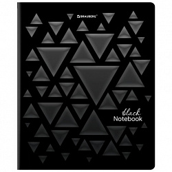 Тетрадь А5, 48 л., BRAUBERG, скоба, клетка, матовая ламинация, выборочный лак, "Black" (микс в спайке), 404375