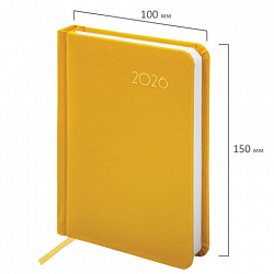 Ежедневник датированный 2026, МАЛЫЙ ФОРМАТ 100х150 мм, А6, BRAUBERG "Select", балакрон, желтый, 117261