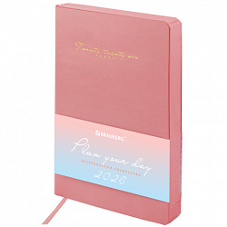 Ежедневник датированный 2026, А5, 138x213 мм, BRAUBERG "Pastel", под кожу гибкий, розовый, 117463