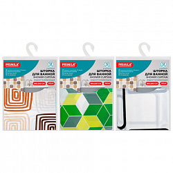 Шторка для ванной PEVA, 180х200 см, кольца в комплекте, дизайн ассорти, ФИГУРЫ, PRIMILA (ПРИМИЛА), 700075