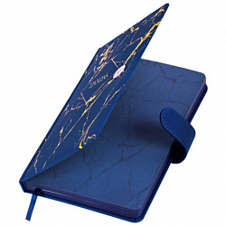 Ежедневник датированный 2026 А5 138x213 мм, BRAUBERG "Goldy", под кожу, цветной срез, синий, 117472