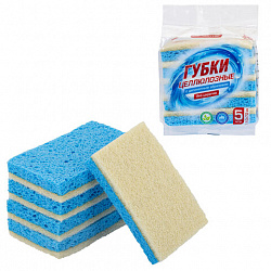 Губки для посуды 110х70х20 мм, ЦЕЛЛЮЛОЗНЫЕ + АБРАЗИВ, КОМПЛЕКТ 5 штук, синий/белый абразив, LAIMA, 700260