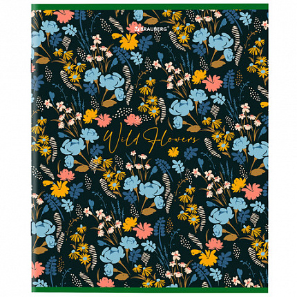 Тетрадь А5, 96 л., BRAUBERG, скоба, клетка, глянцевая ламинация, "Wild Flowers", 404429