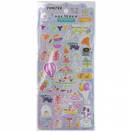 Наклейки гелевые "Акварельные мечты", 17,5х9 см, ассорти 6 видов, FUNSTER (ФАНСТЕР), 666096