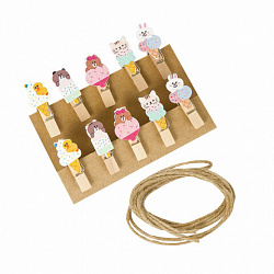 Прищепки декоративные "Сладкие истории", 10 штук, 3,5 см, ассорти, со шпагатом, ОСТРОВ СОКРОВИЩ, 662671