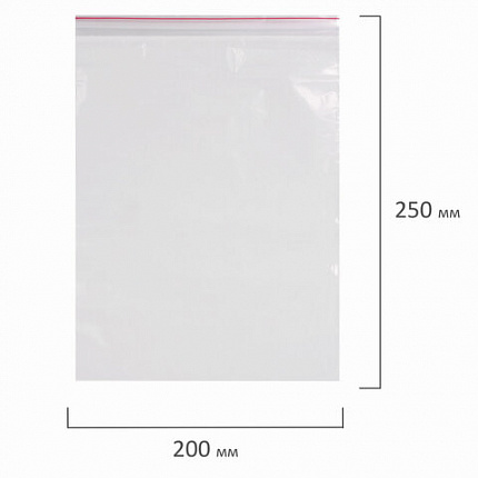 Пакеты с замком ZIP LOCK "зиплок", комплект 100 шт., 200х250 мм, ПВД, толщина 40 микрон, BRAUBERG, 606215