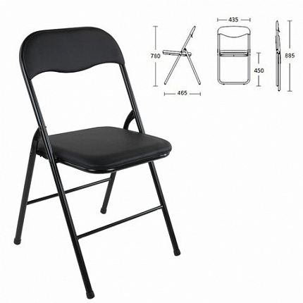 Стул складной BRABIX "Golf CF-007", черный каркас, кожзам черный, гофрокороб, 533024