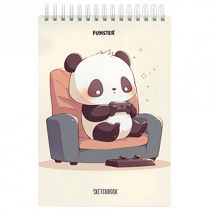 Скетчбук, белая бумага 100 г/м2, 140х201 мм, 60 л., гребень, жёсткая подложка, FUNSTER, Ассорти Funny pets, 116903