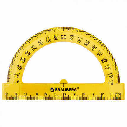 Транспортир 12 см, 180 градусов, BRAUBERG, прозрачный, неоновый, ассорти, 210849