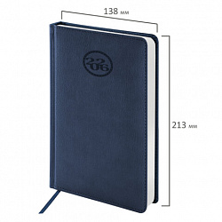 Ежедневник датированный 2026, А5, 138x213 мм, BRAUBERG "Favorite", под кожу, темно-синий, 117036