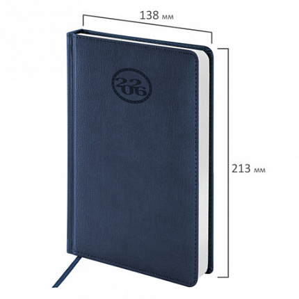 Ежедневник датированный 2026, А5, 138x213 мм, BRAUBERG "Favorite", под кожу, темно-синий, 117036