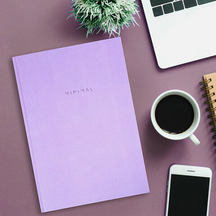 Блокнот БОЛЬШОЙ ФОРМАТ 200х290 мм, А4, 80 л., твердый, клетка, BRAUBERG "Minimal", сиреневый, 116434